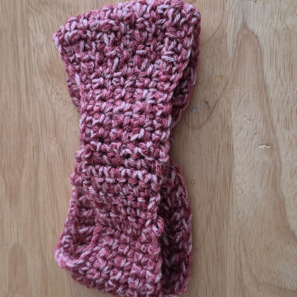 Handmade Crocheted Headband with Floral Brooch - Dusty Rose - Picture 2 of 4
